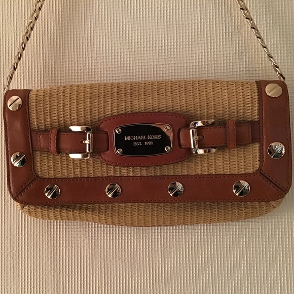 Michael Kors Leather and Straw Weave Clutch - Picture 3 of 6